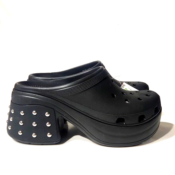 NEW! Crocs Siren Studded Platform Clog Slip-On Black Shoes - Picture 3 of 16